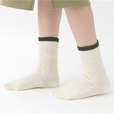 Wool Silk Ribbed Socks Ivory Size S