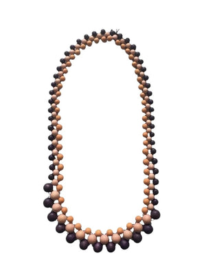 Multi Colour Wood Bead 3 Row Long Necklace