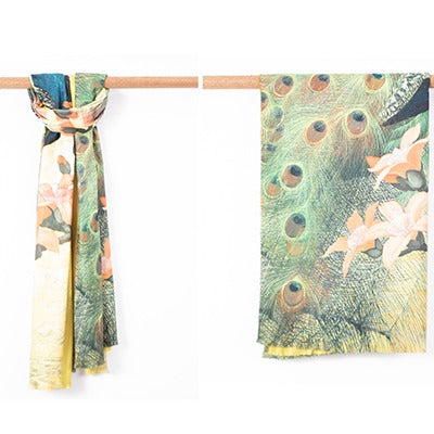 Peacock flower brushed cotton viscose scarf