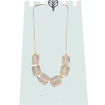 Hand Cut Square Clear Glass + Small Gold Square Necklace