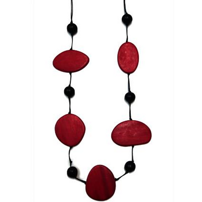 Red Large Wood Disc Rope Necklace
