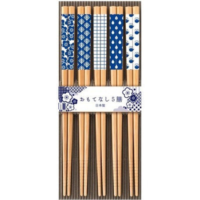Blue & White Pattern - 5 Chopsticks Set
