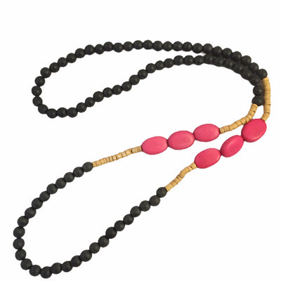 Charcoal pink cream wood Necklace