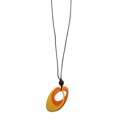 Wood disk rope necklace orange/yellow
