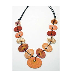 Multi Red Orange Crochet Button Necklace