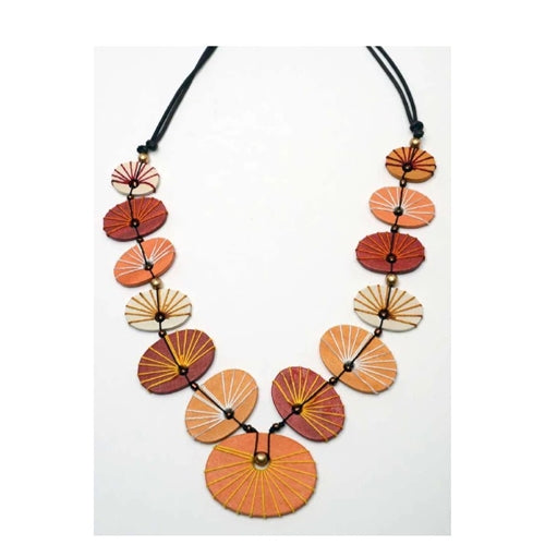 Multi Red Orange Crochet Button Necklace