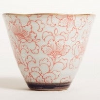 White Kusa Red Cone Japanese Tea Cup