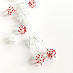 Red Dotted Glass Bead On Long Silver Straight Hook