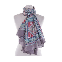 Palme Cotton Mosaic Embroidered Scarf Grey