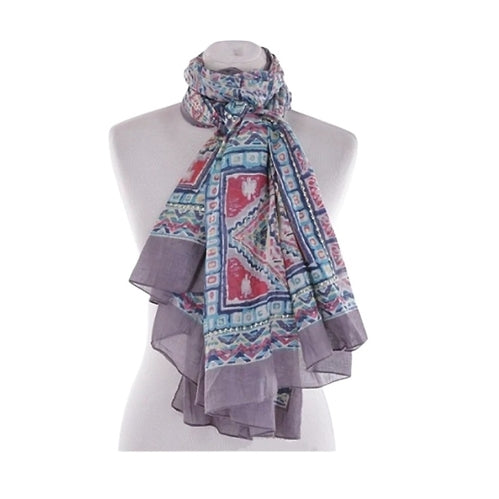 Palme Cotton Mosaic Embroidered Scarf Grey