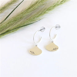 Silver Leaf Oval & Short Silver Hoop Stud Earrings