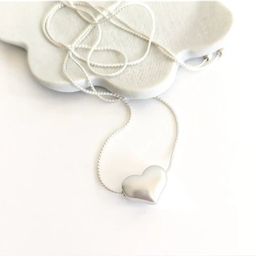 Silver Rounded Heart On Silver Rope Chain