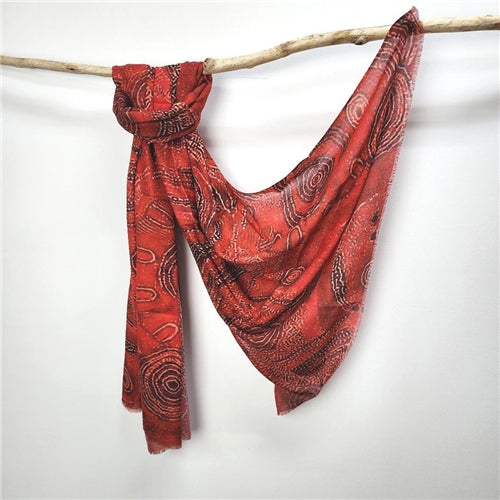 Wool Bamboo Scarf Red Black