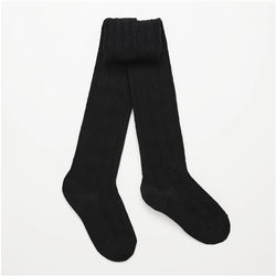 Woman Merino Wool Tights Cable Knit - BLACK Tall