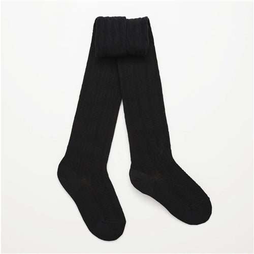 Woman Merino Wool Tights Cable Knit - BLACK Tall