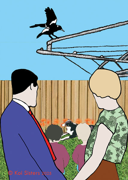 Koi Sisters - Urban Series Hills Hoist Magpie A3 Print