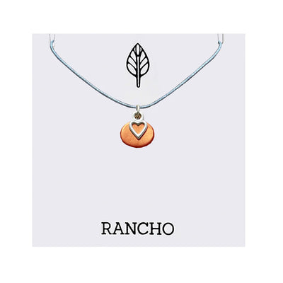 Silver Rectangular Block + Rose-Gold Void Heart Disc On Grey Cord Necklace