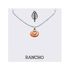 Silver Rectangular Block + Rose-Gold Void Heart Disc On Grey Cord Necklace