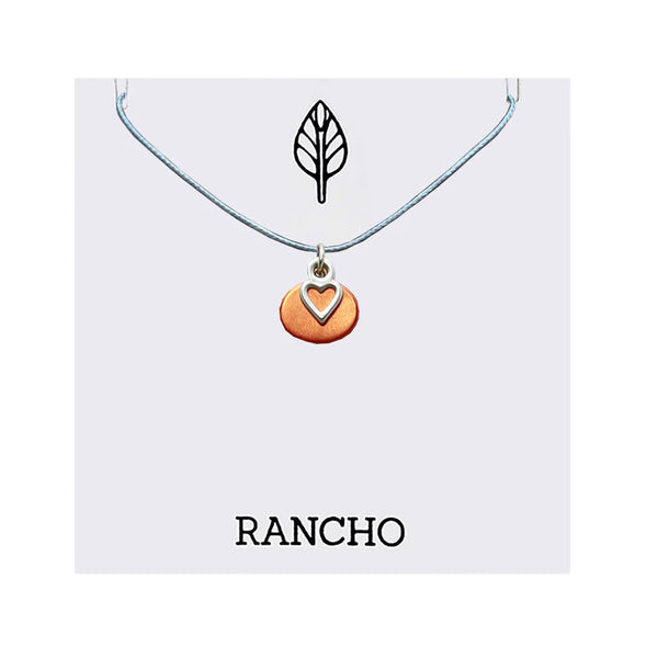 Silver Rectangular Block + Rose-Gold Void Heart Disc On Grey Cord Necklace