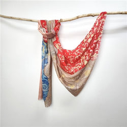 Wool Bamboo Scarf Red Blue Abstract