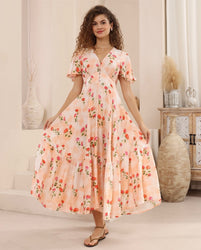 Rayon/Viscose Maxi Dress - Pink Print