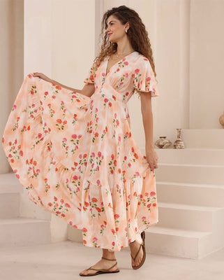 Rayon/Viscose Maxi Dress - Pink Print