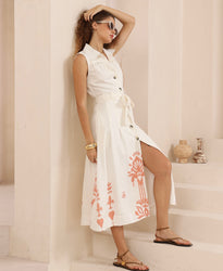 Linen/Viscose Maxi Dress - Beige Print