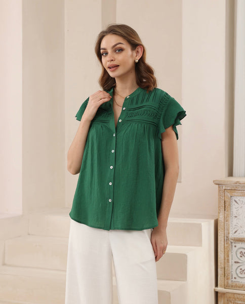 Cotton Pleated Short Sleeve Shirt