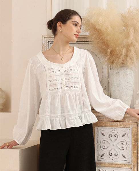 Cotton Long Sleeve Top White