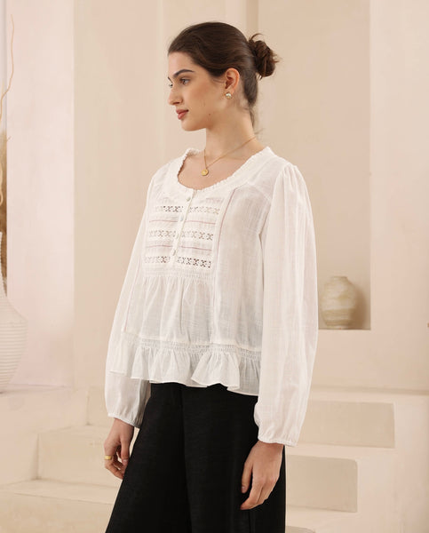 Cotton Long Sleeve Top White