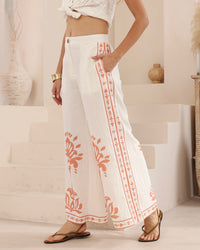 Linen/Viscose Beige Pant Print