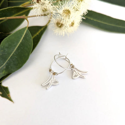 Silver Flowering Gums & Silver Medium Hoop Earrings
