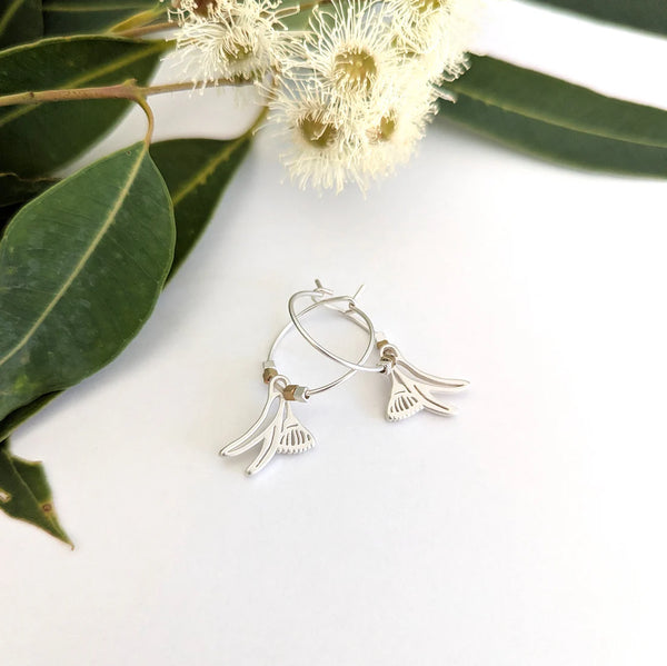 Silver Flowering Gums & Silver Medium Hoop Earrings