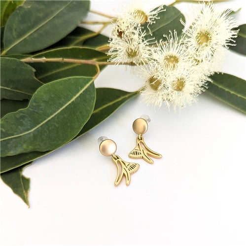 Gold Flowering Gums & Round Gold Stud Earrings