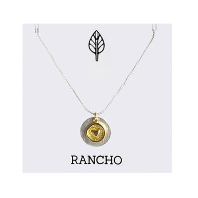 Gold Raised Heart & Silver Disc On Chain Necklace