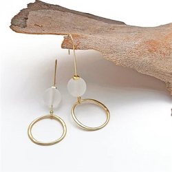 Clear Resin Ball + Hammered Hoop + Long Gold Straight Hook Earrings