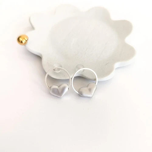 Silver Rounded Heart & Silver Circle Stud