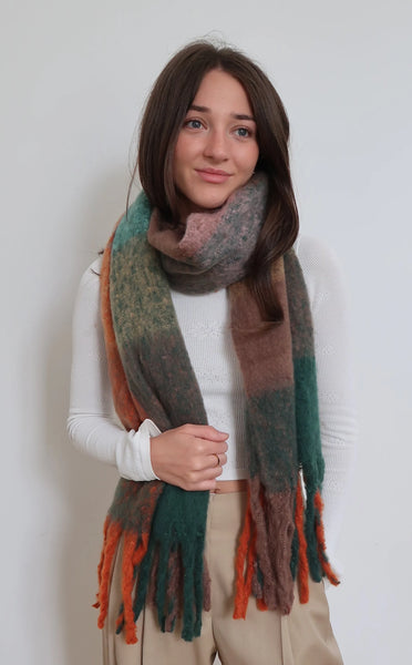 Soft Touch Multicolour Scarf Green/Orange