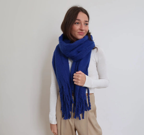 Soft Touch Plain Tassel Scarf Royal Blue
