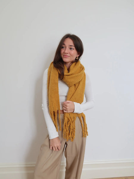 Soft Touch Plain Tassel Scarf Mustard