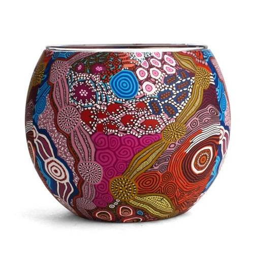 Aboriginal Waterhole Dreaming Tealight Candle Holder 11cm