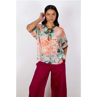 Aqua Pink Viscose Floral Top