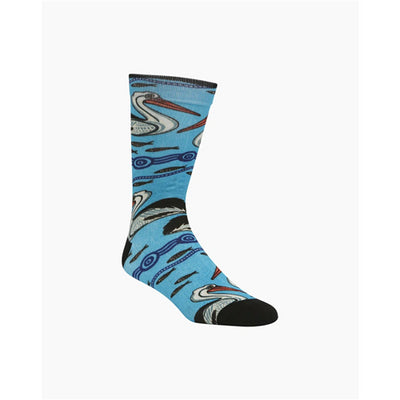 Bamboozld  Sock -  Mens Native Austalian Pelican Blue Size  7-11