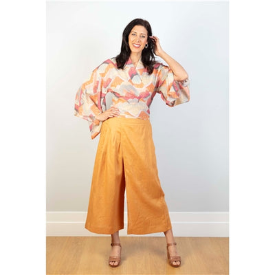 Swiss Cotton Kimono Top Beige Pink Yellow