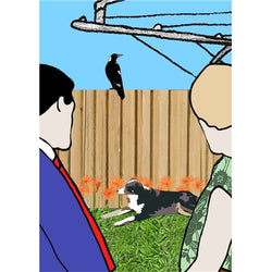 Koi Sisters Card - Urban 2, couple, dog, magpie on fence