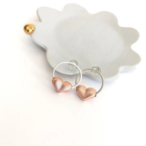 Rose Gold Rounded Heart & Silver Circle Stud