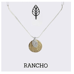 Gold Flat Disc + Small Dimpled Oval on Silver plated Chain Necklace