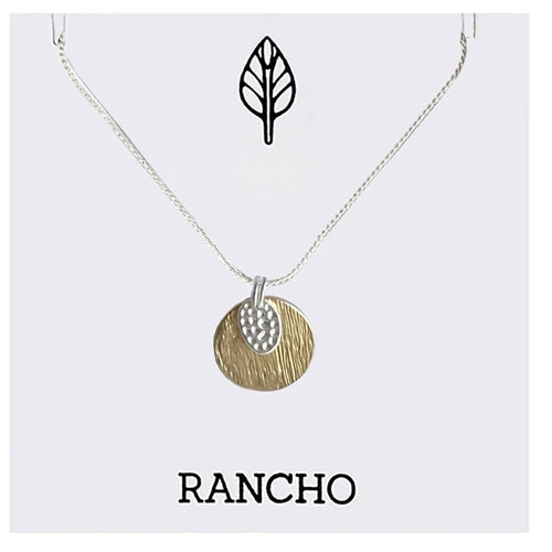 Gold Flat Disc + Small Dimpled Oval on Silver plated Chain Necklace