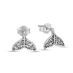 Mandala Dolphin Tail Studs Silver