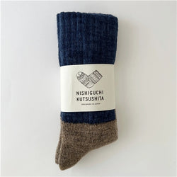 NISHIGUCHI KUTSUSHITA : oslo mohair wool pile sock - navy